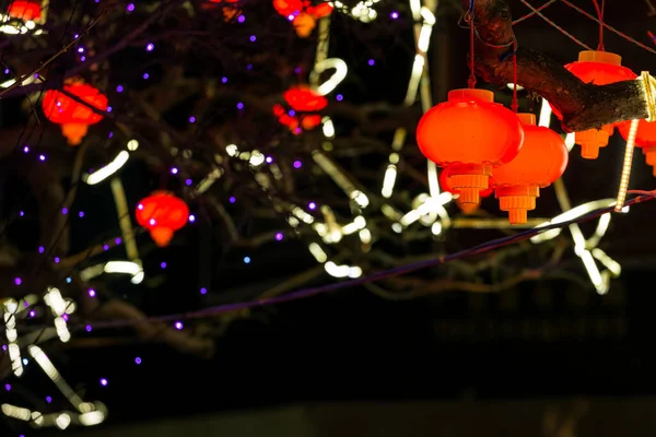 Red Lanterns Hung Night — Stock Photo, Image
