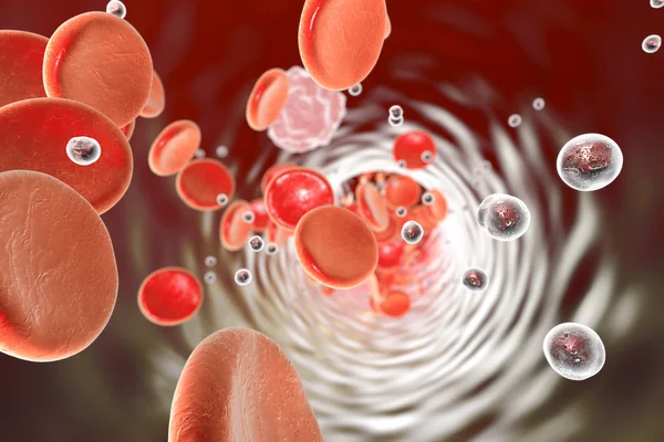 Nanoparticles in blood, 3D illustration — Stock Photo, Image