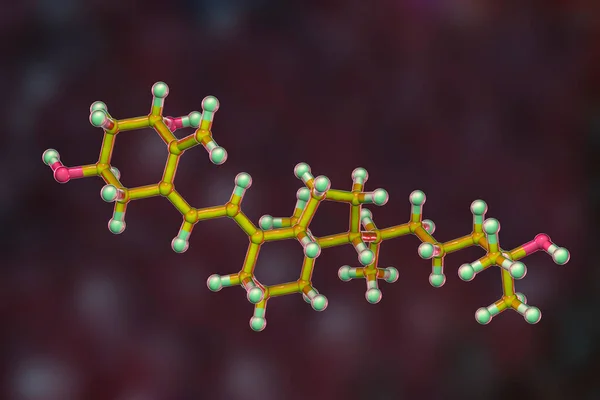 カルシトリオール分子 視床下部甲状腺機能低下症のカルシウム欠乏症の治療に使用されるビタミンD3の活性化形態 3Dイラスト — ストック写真