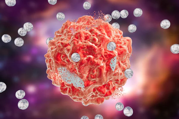 Zniszczenie Komórki Nowotworowej Przez Nanocząstki Ilustracja Może Być Również Stosowany — Zdjęcie stockowe