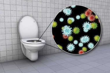 Toilet microbes, conceptual 3D illustration. Transmission of diarrheal infections clipart