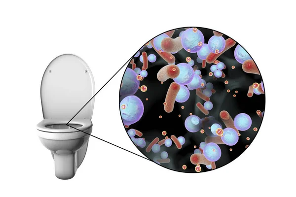 Microbios Inodoro Ilustración Conceptual Transmisión Infecciones Diarreicas Bacterias Transmitidas Por — Foto de Stock