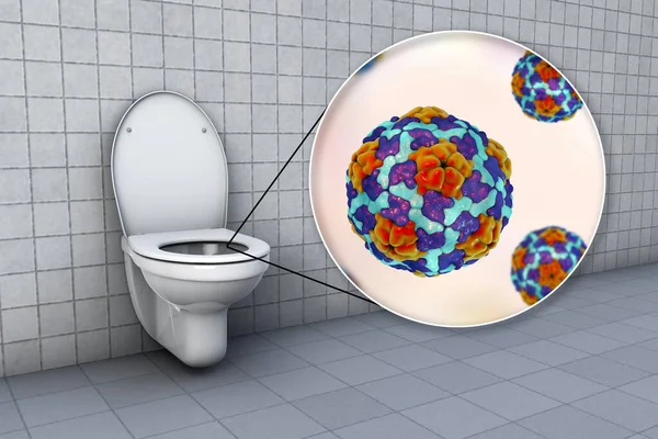 Toaletní Mikroby Konceptuální Ilustrace Přenos Infekcí Nehygienických Podmínkách Detailní Pohled — Stock fotografie