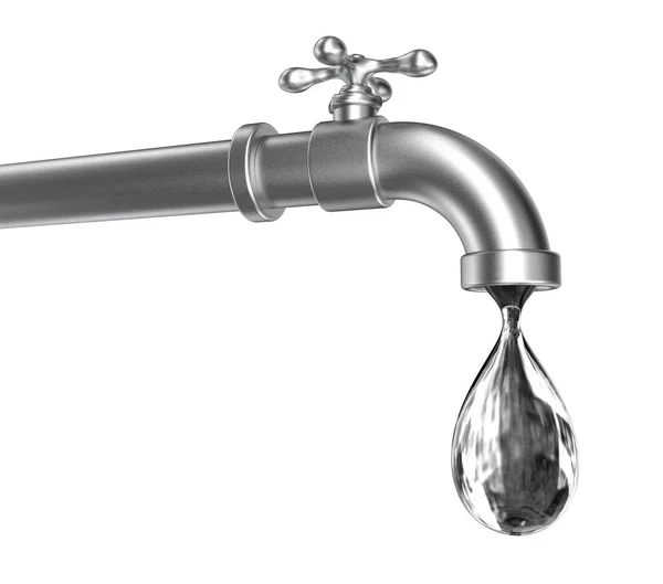 安全饮用水的概念 三维插图显示水龙头与水滴 — 图库照片
