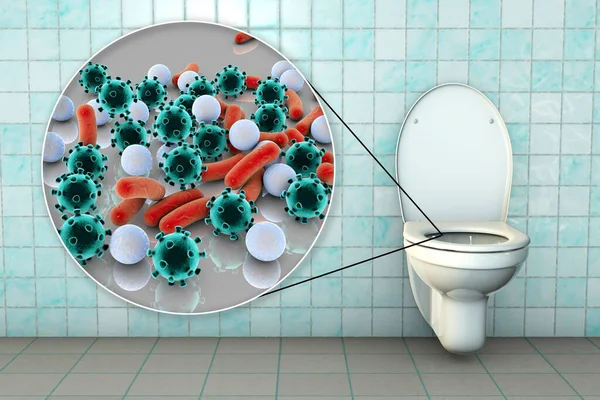 Micróbios Sanitários Ilustração Conceitual Transmissão Infecções Diarreicas Visão Perto Bactérias — Fotografia de Stock