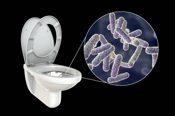Microbios Inodoro Ilustración Conceptual Aislada Sobre Fondo Negro — Foto de Stock