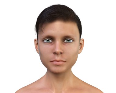 Sağlıklı çocuk, 3 boyutlu illüstrasyon normal bir gencin yüzünü ve boynunu gösteriyor.