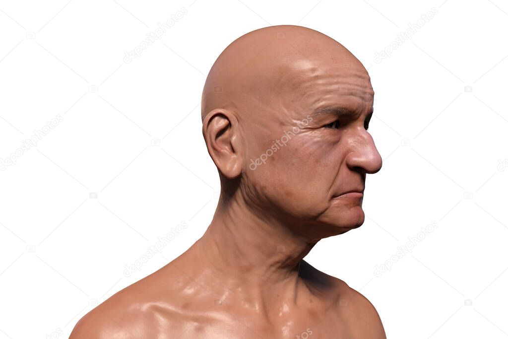 Old man isolated on white background, 3D illustration