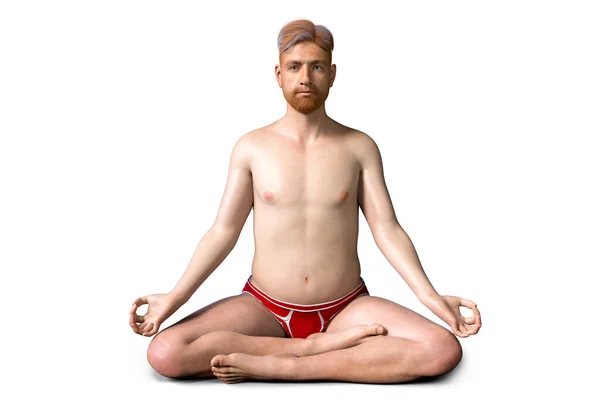 Lotus Yoga Pozisyonunda Bir Adam Padmasana Boyutlu Illüstrasyon Covid Kurtarılması — Stok fotoğraf