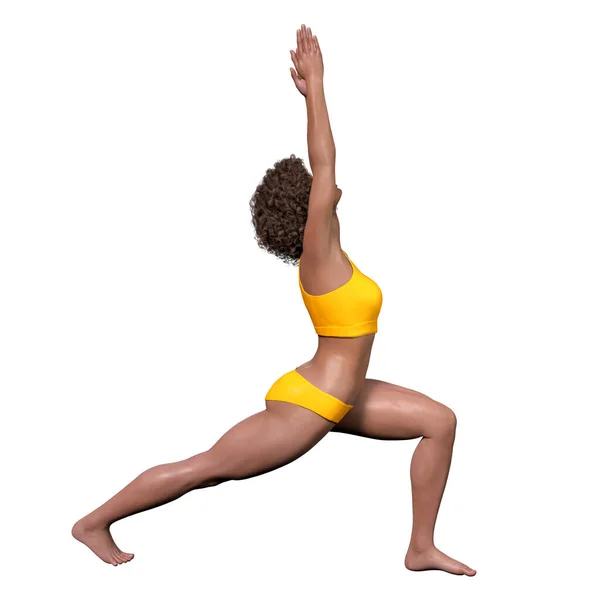 Feminino Yoga Pose Guerreiro Virabhadrasana Isolado Fundo Branco Ilustração — Fotografia de Stock
