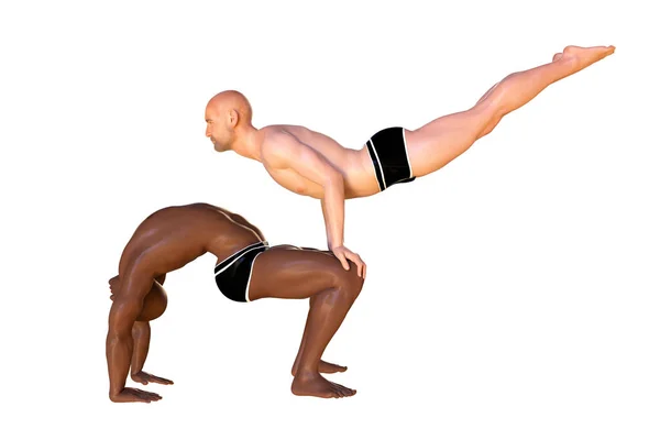 Gelişmiş Partner Yoga Pozu Çiftler Yogası Boyutlu Resimde Koyu Tenli — Stok fotoğraf