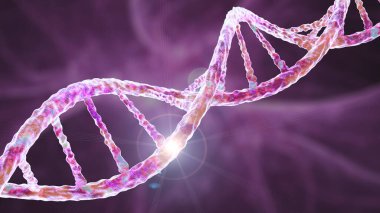 Genetik mutasyon, kavramsal 3 boyutlu çizim. Genlerinde mutasyon olan çift sarmallı DNA molekülü. Genetik bozukluk kavramı. İnsan genomunu yok etti. DNA yok etme ve gen mutasyonu