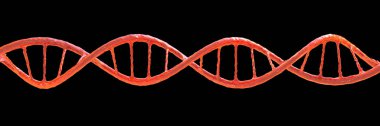 Siyah arka planda izole edilmiş DNA molekülü, çift sarmal, üç boyutlu illüstrasyon. Gen terapisi, genetik mutasyon ve genetik bozukluklar.