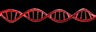Siyah arka planda izole edilmiş DNA molekülü, çift sarmal, üç boyutlu illüstrasyon. Gen terapisi, genetik mutasyon ve genetik bozukluklar.