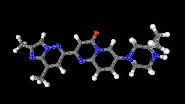 黒の背景に単離されたリジプラム薬物分子 3Dイラスト 脊髄筋萎縮症を治療するために使用される薬 Sma — ストック写真