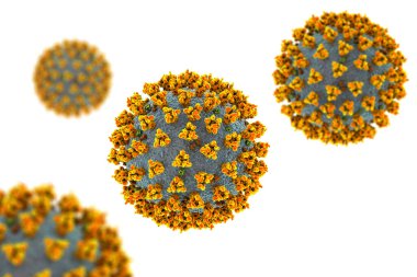 Coronavirus COVID-19, SARS-CoV-2, 3 boyutlu illüstrasyon. Yüzeyde sivri uçlu bir korona virüsünün yakın görüntüsü