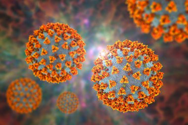 Coronavirus COVID-19, SARS-CoV-2, 3 boyutlu illüstrasyon. Yüzeyde sivri uçlu bir korona virüsünün yakın görüntüsü
