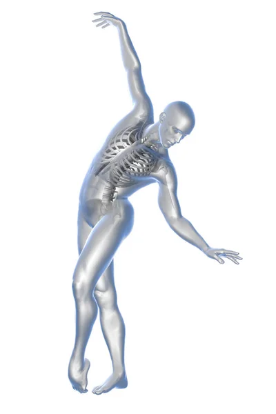 ダンスとバレエの解剖学 3Dイラスト バレエダンスで骨格活動を示す強調骨格を持つバレエのポーズの男 — ストック写真
