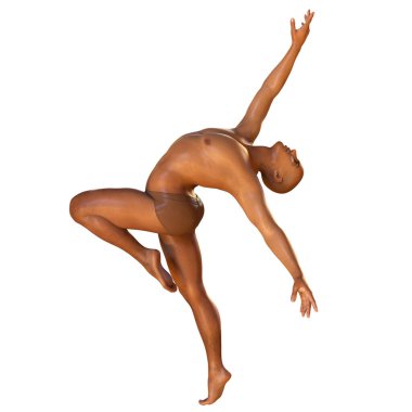 Dans ve bale anatomisi, 3 boyutlu illüstrasyon. Bale yapan bir adam beyaz arka planda yalnız poz veriyor.