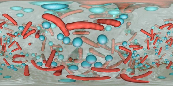 360 Graders Sfäriskt Panorama Bakteriell Biofilm Blandning Bakterier Olika Typer — Stockfoto