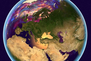 Dünya'dan Avrupa, Arap Yarımadası, Afrika gösterilen alanı