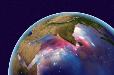 Dünya'dan Hindistan ve Arap Yarımadası'nda gösterilen alanı