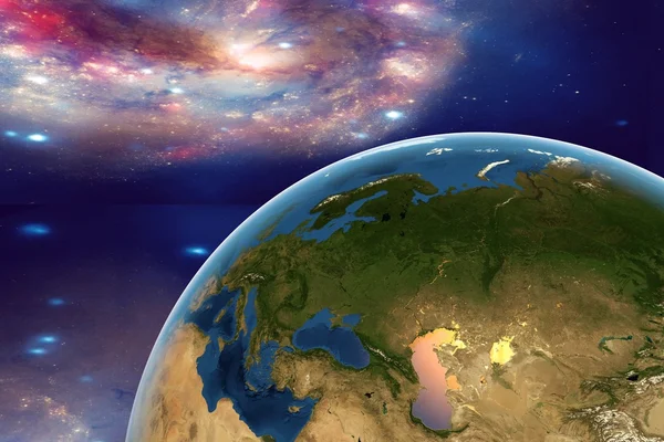 Europa vanuit de ruimte op surrealistische achtergrond — Stockfoto
