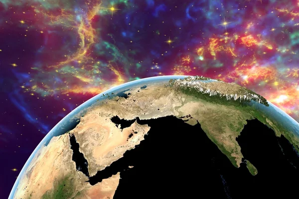 De aarde vanuit de ruimte weergegeven: India, Himalaya, Arabisch schiereiland — Stockfoto