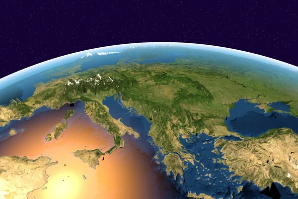 남부 유럽을 보여주는 우주에서 지구 — 스톡 사진
