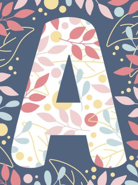 Vektör A. Latin yazı tipi. Soyut çiçek tasarımı. Görüntü.