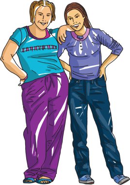 İki genç kız arkadaş illüstrasyon vektör