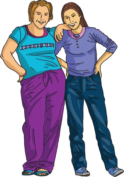 Duas amigas adolescentes ilustração vetorial — Vetor de Stock