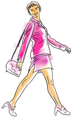 genç kadın bir el çantası vektör çizim ile