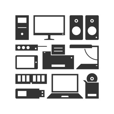 Bilgisayar donanımları. Desen. Siyah.