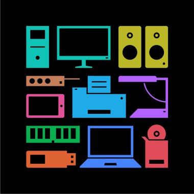 Bilgisayar donanımları. Desen. Renkli 2.