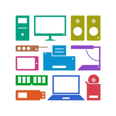 Bilgisayar donanımları. Desen. Renkli 1.