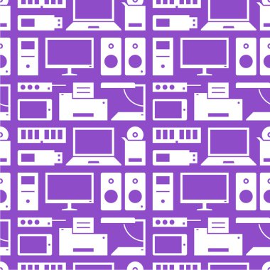 Bilgisayar donanımları. Şablonun. Beyaz ve mor.