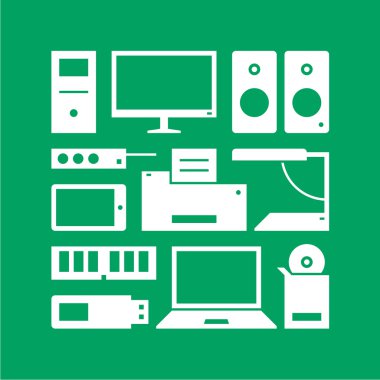 Bilgisayar donanımları. Desen. Beyaz ve yeşil.