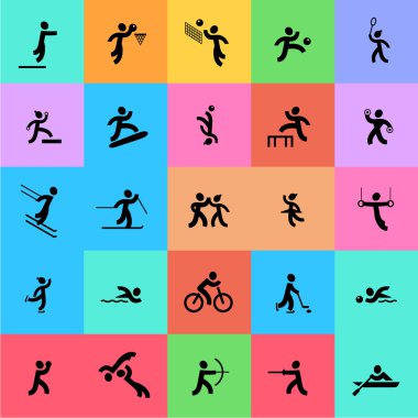 Spor Icons set. Siyah ve renkli.
