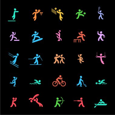 Spor Icons set. Üzerinde renkli siyah.