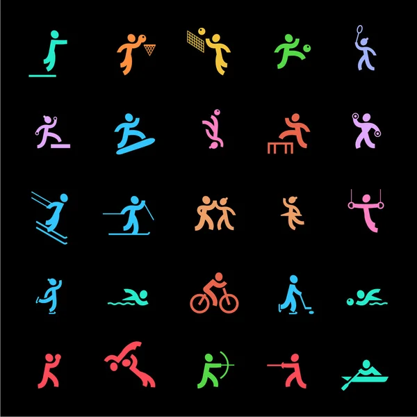 Conjunto de iconos deportivos. Color sobre negro . — Vector de stock