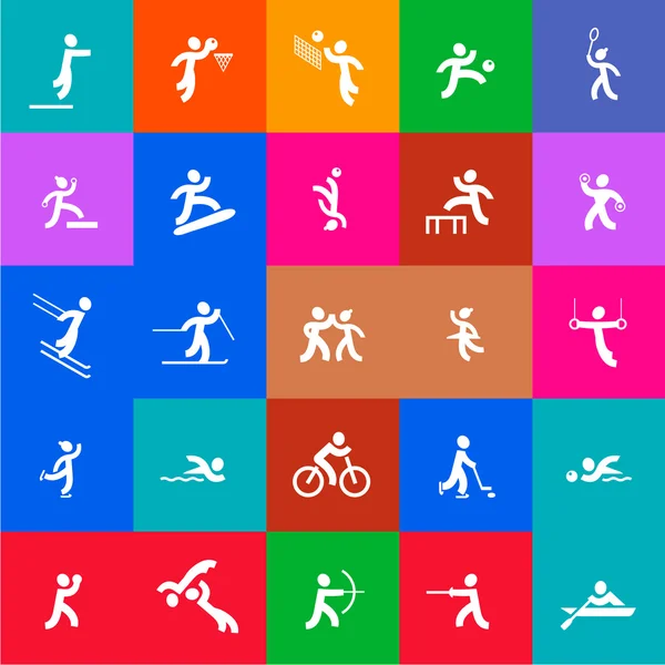 Sports icons set. White and color. — Stock Vector