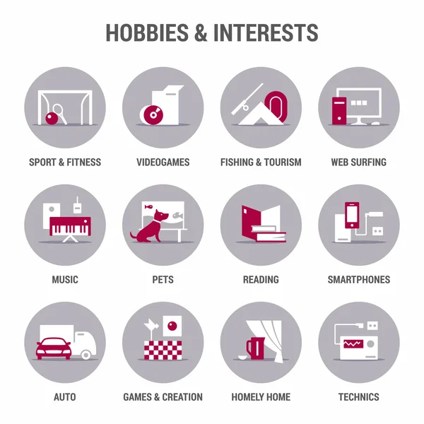 Icons Reihe von Hobbys und Interessen. flach. Farbe 2. — Stockvektor
