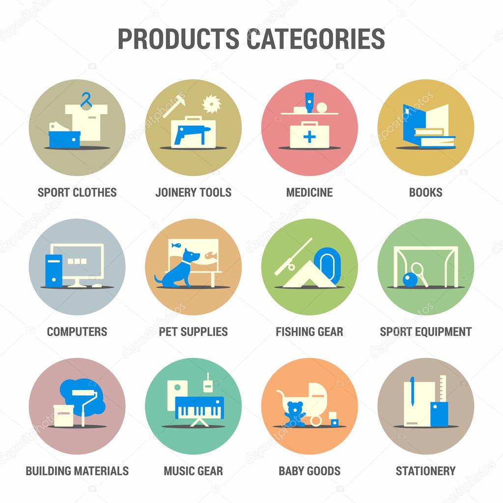 Icons Set Of Products Categories Flat Colorized Stock Vector Image By C Brisker