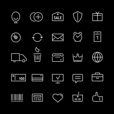 Online shop icons set in linear style. White color.