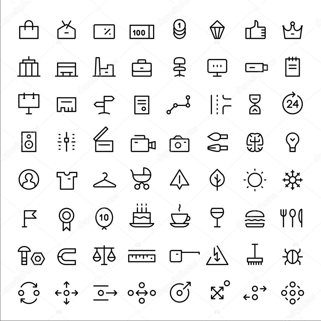 Linear icons set for web services vol.2. Thin lines. Black.