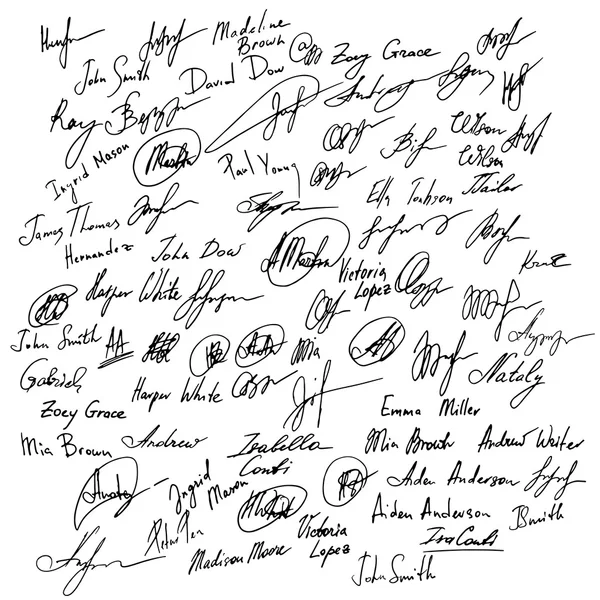 Handtekening instellen. Set van denkbeeldige handtekening. Persoonlijke handtekening. Set van handtekeningen — Stockvector
