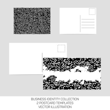İş kimlik toplama. Siyah ve beyaz kaos. Kartpostal şablonları arka yüzü ile iki boyutunda. Vektör Eps10.