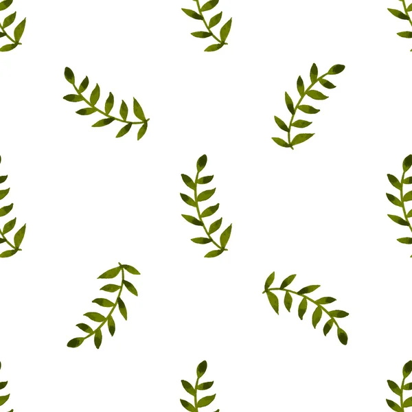 Aquarela verde folhas desenhadas à mão e ramos para papel de parede ou design têxtil. Padrão sem costura. Ilustração vetorial EPS10. 1 em 7 — Vetor de Stock