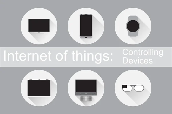 Интернет вещей, IoT. Контролирующие устройства. Набор плоских икон. Векторное развитие S10 . — стоковый вектор